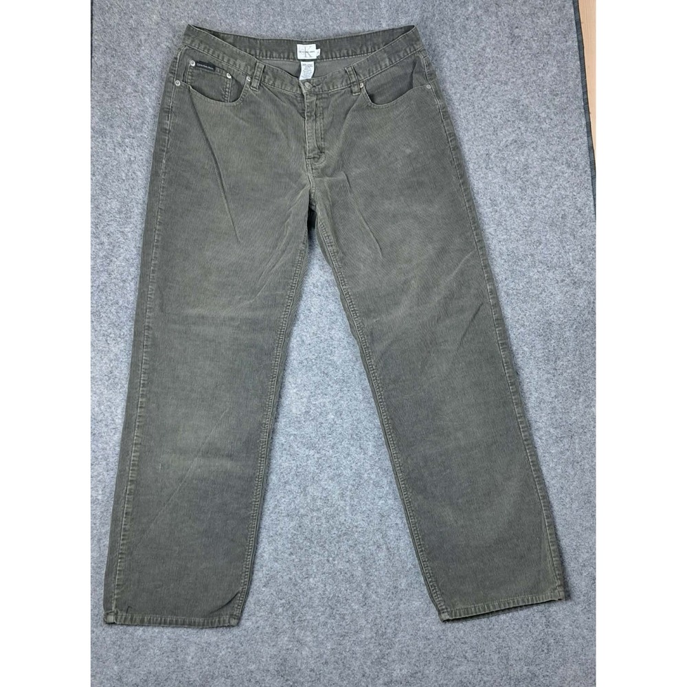 Calvin Klein Jeans Women Straight Leg Size 14 Green Corduroy Stretch Mid Rise